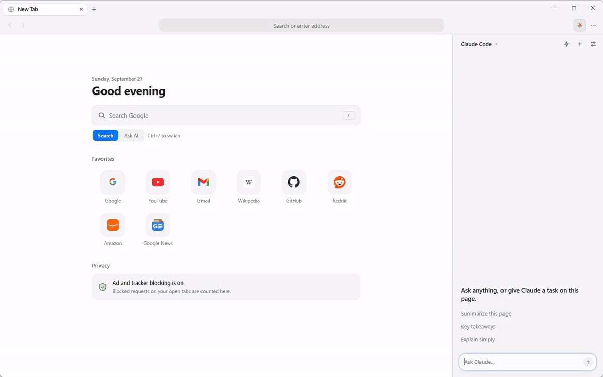 Lumen's sidebar, running Claude Code, opens Hacker News and lists the top five stories with their points