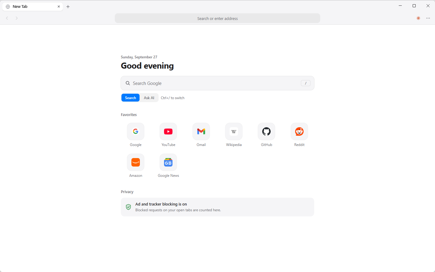 Lumen's new-tab page in the light theme